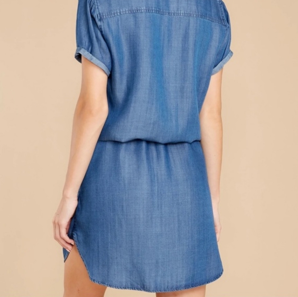 Chambray Denim Button Down Drawstring Dress - image 3